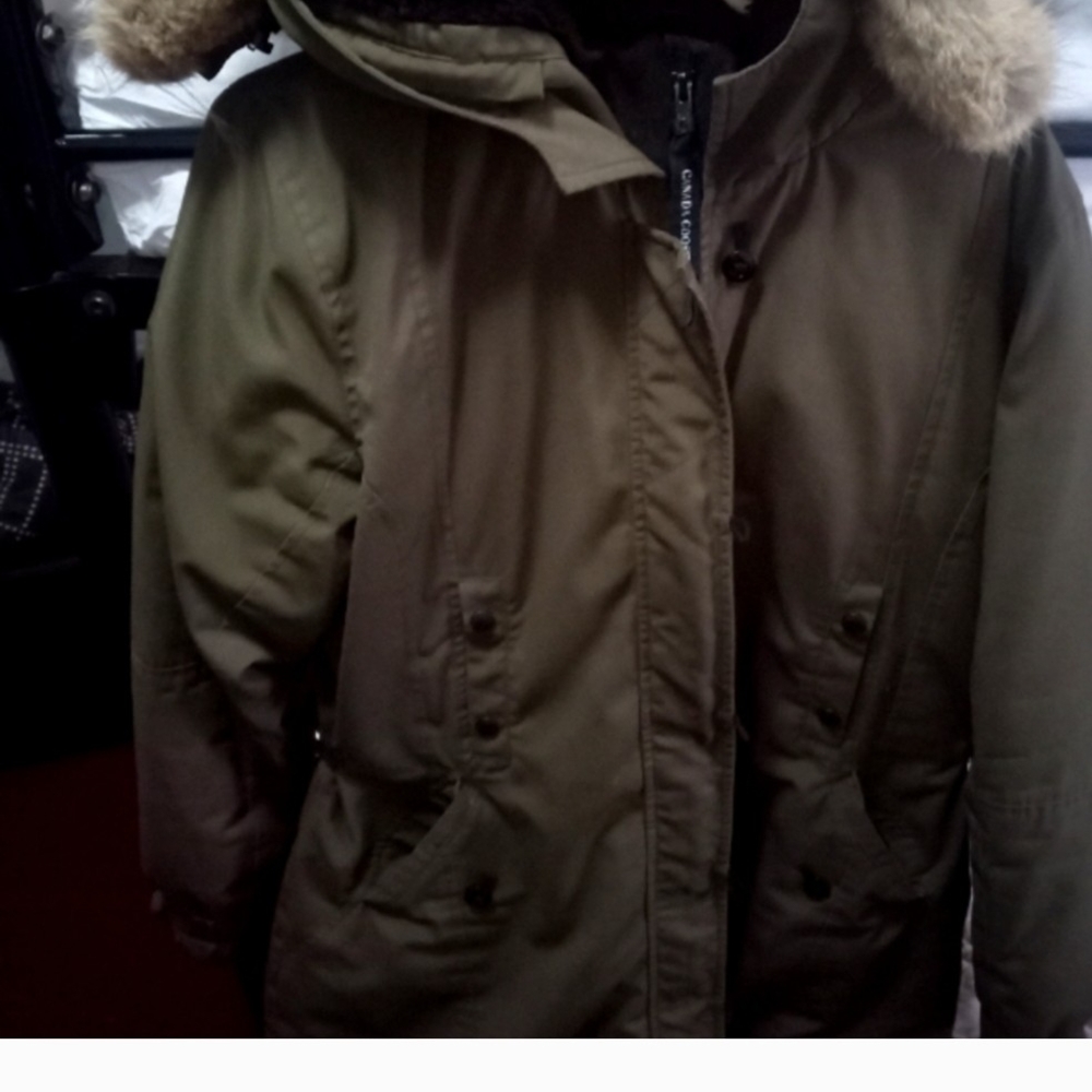 Canada Goose Khaki Puffer Jacket with Fur Trim
